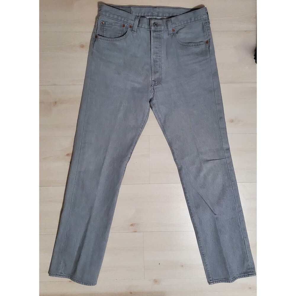 Levis 501 Jeans Grey Denim Straight Leg Button Fly Original Fit Mens 35x36
